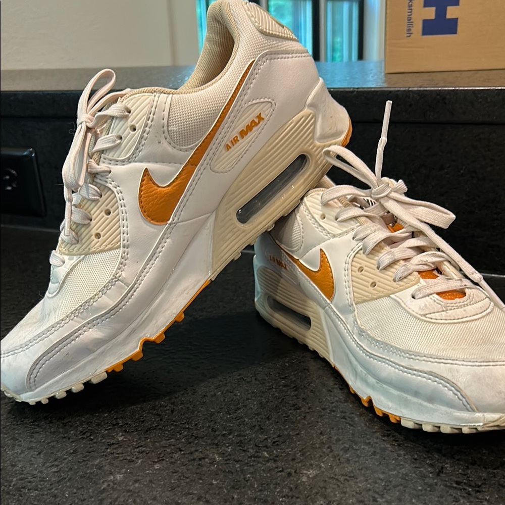 Nike Air Max White and Orange Athletic Shoes